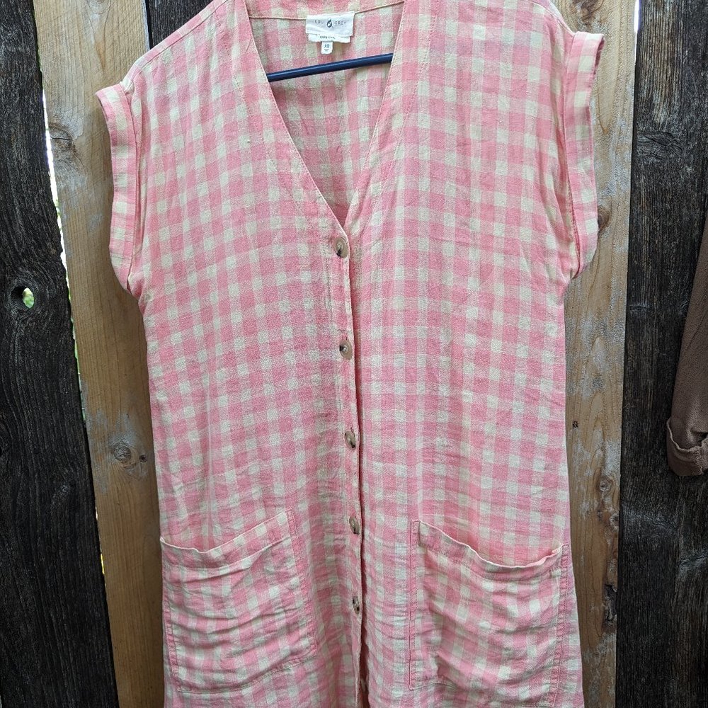 Lou & Grey linen dress, pink and yellow